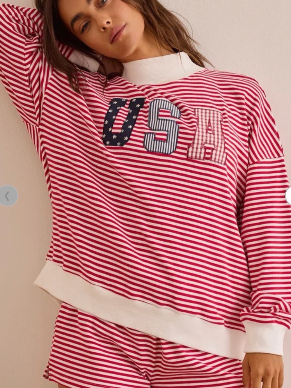 12 Striped Red USA Lounge Top & Shorts Set - Picture 2 of 4